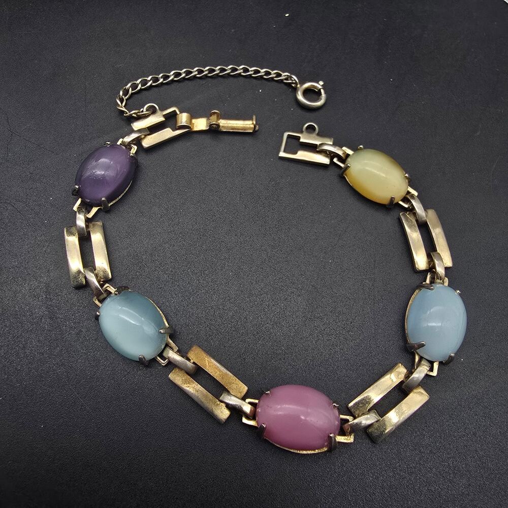 Vintage Colorful Moon Glow Bracelet Pink Blue Yellow Spring Easter